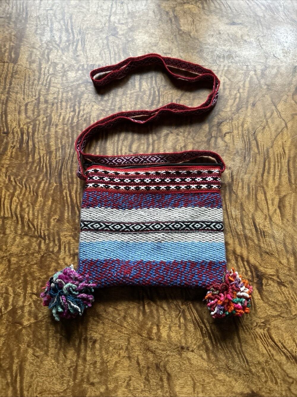 Peru Machu Picchu Crochet Handmade Purse. Red /black/blue Crossbody Black Lining